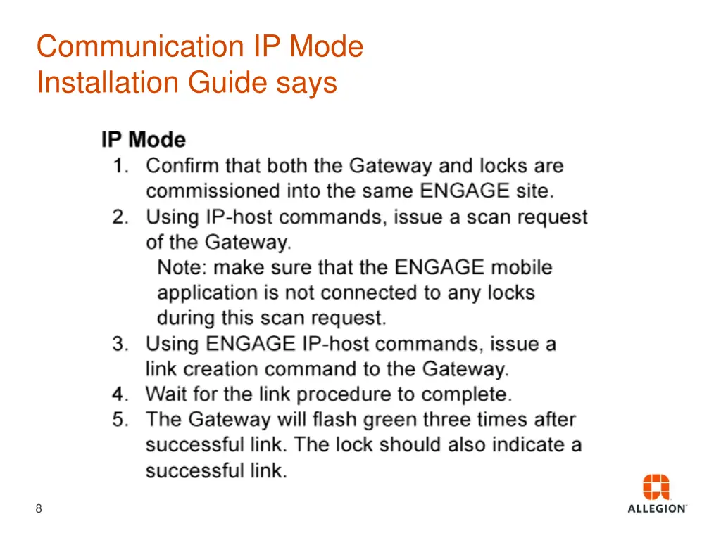 communication ip mode installation guide says