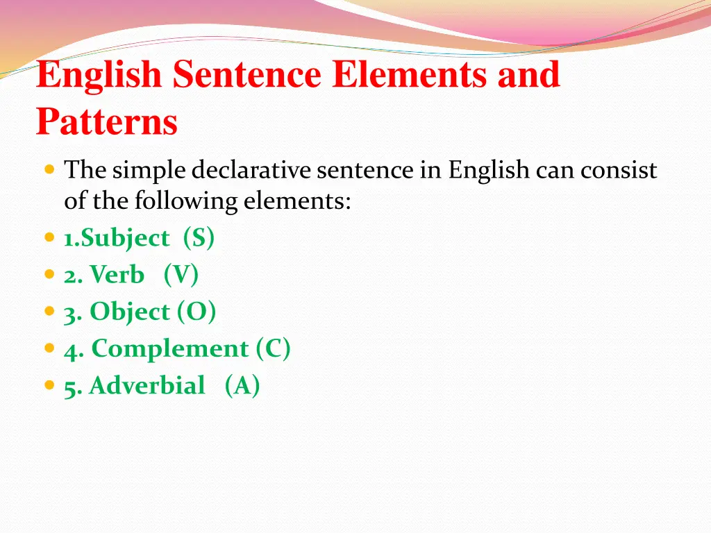 english sentence elements and patterns