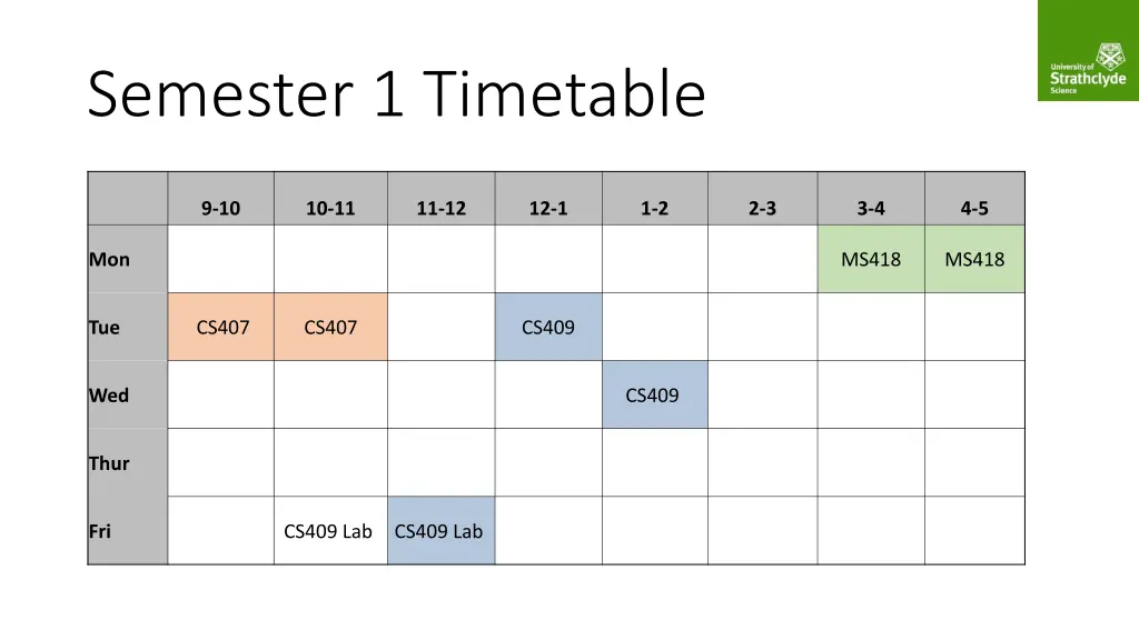 semester 1 timetable