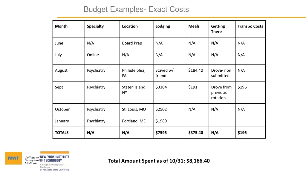 budget examples exact costs