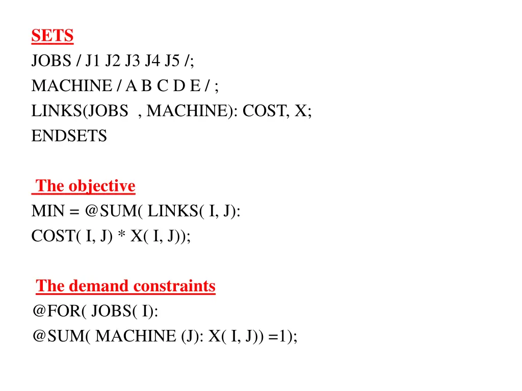 sets jobs j1 j2 j3 j4 j5 machine a b c d e links