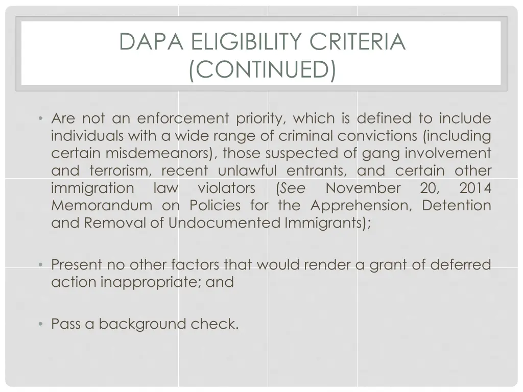 dapa eligibility criteria continued