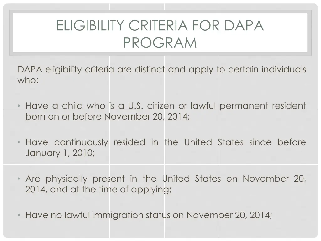 eligibility criteria for dapa program