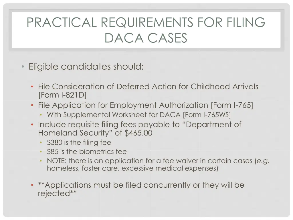 practical requirements for filing daca cases