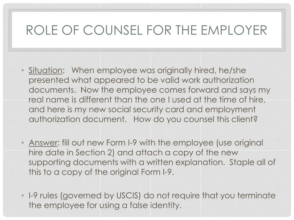 role of counsel for the employer