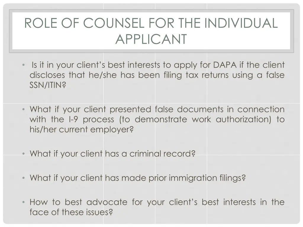 role of counsel for the individual applicant