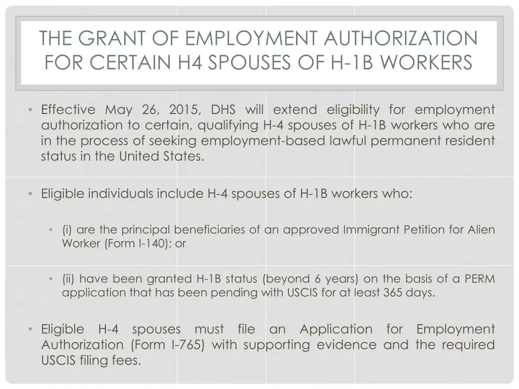 the grant of employment authorization for certain