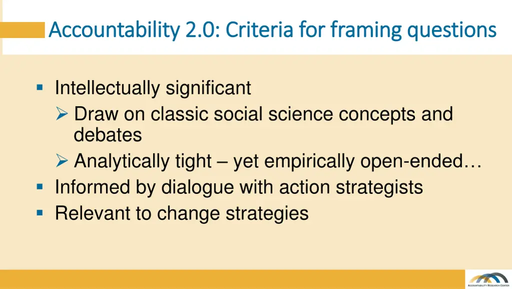 accountability 2 0 criteria for framing questions