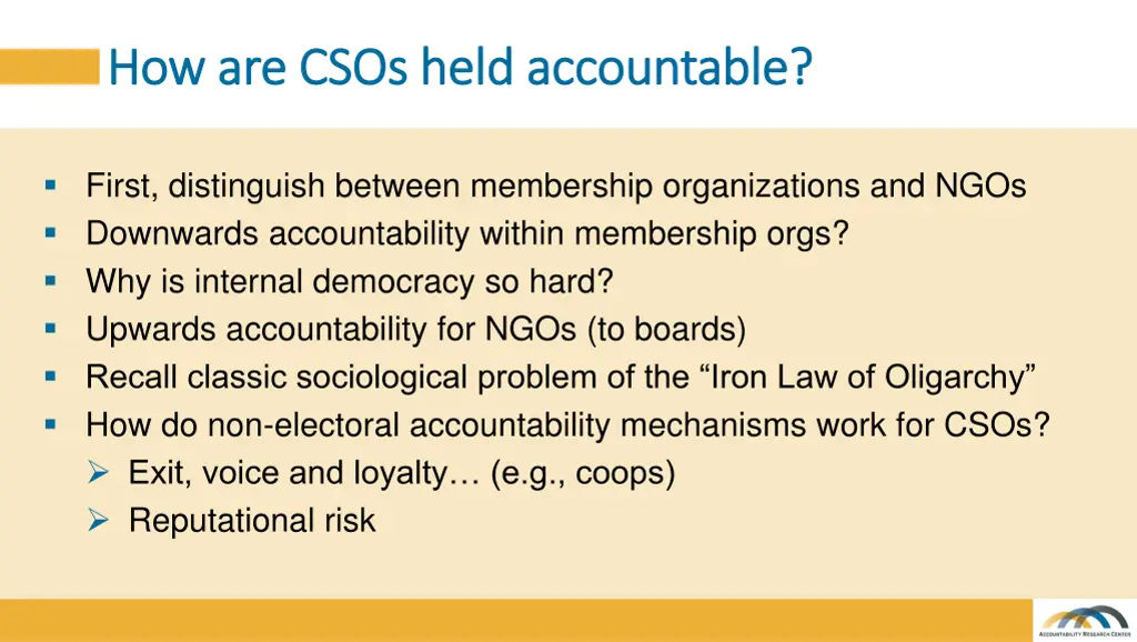 how are csos held accountable how are csos held