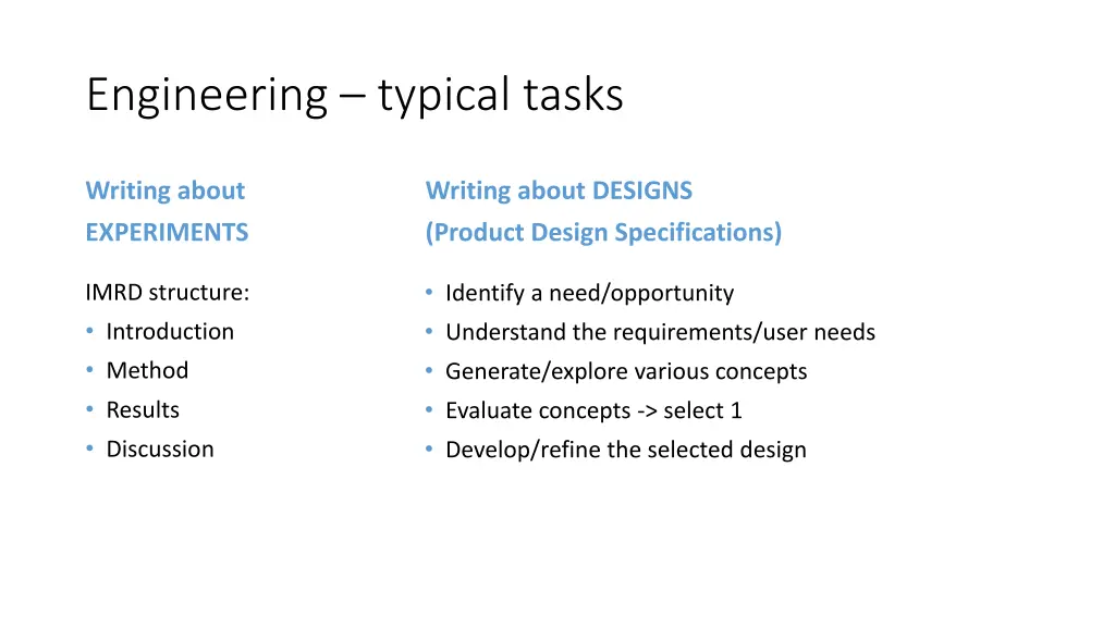 engineering typical tasks