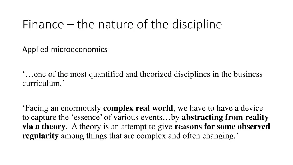 finance the nature of the discipline