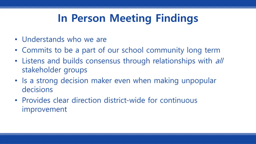 in person meeting findings