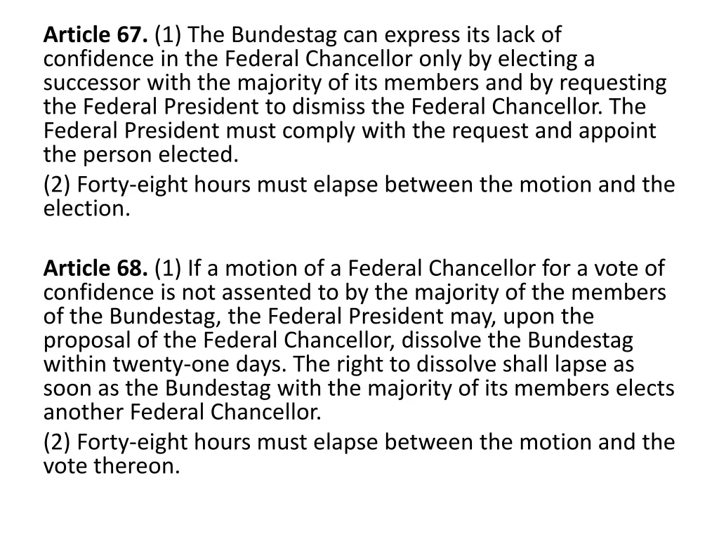 article 67 1 the bundestag can express its lack