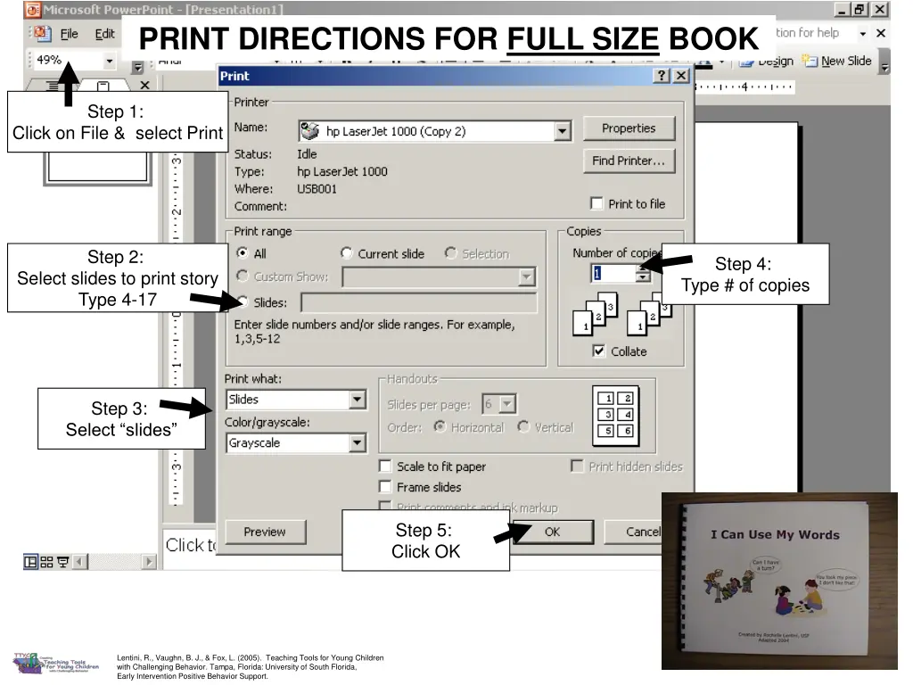 print directions for full size book