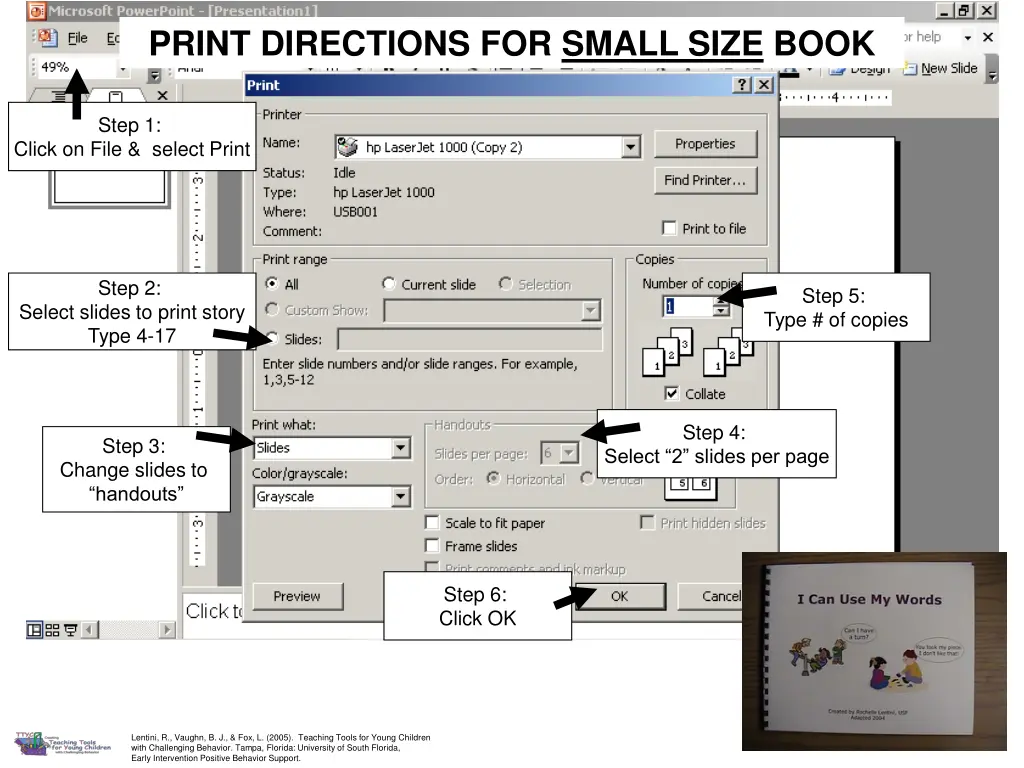 print directions for small size book