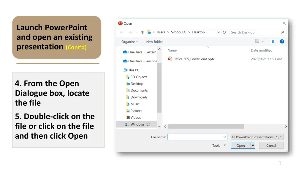 launch powerpoint and open an existing