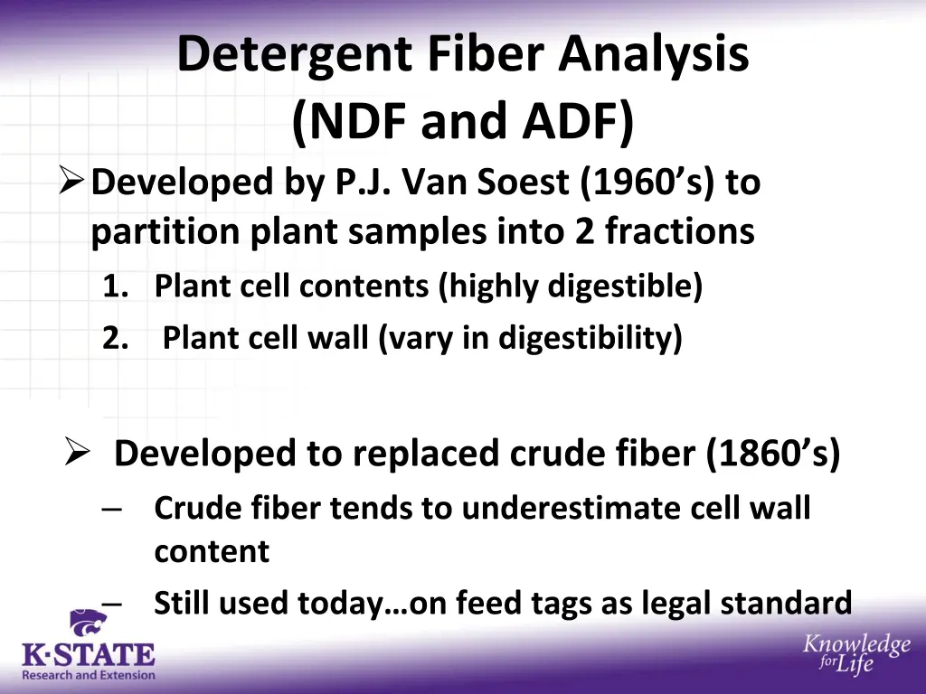 detergent fiber analysis ndf and adf developed