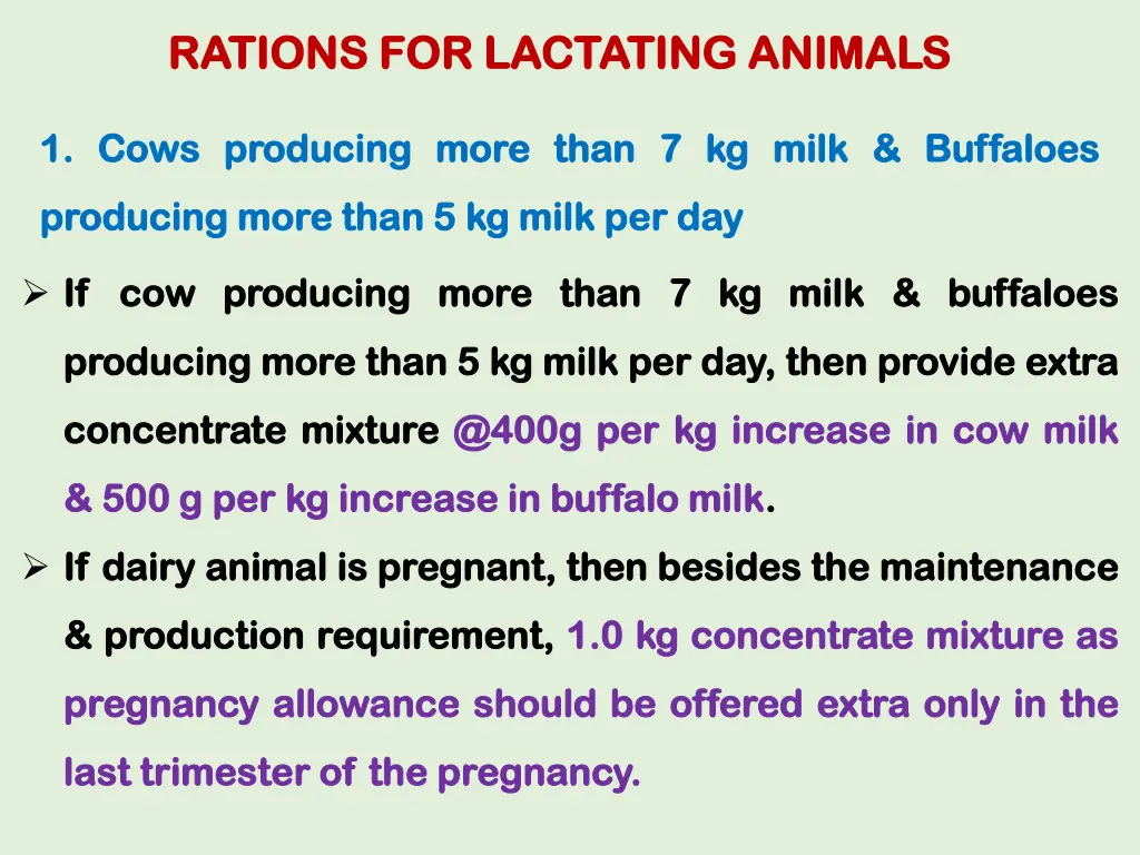 rations for lactating animals rations