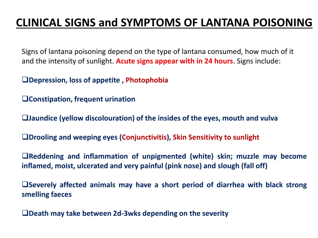 clinical signs and symptoms of lantana poisoning