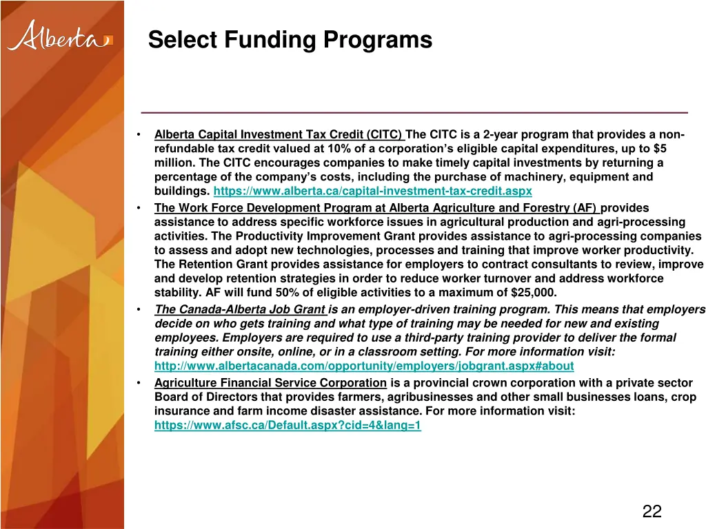 select funding programs