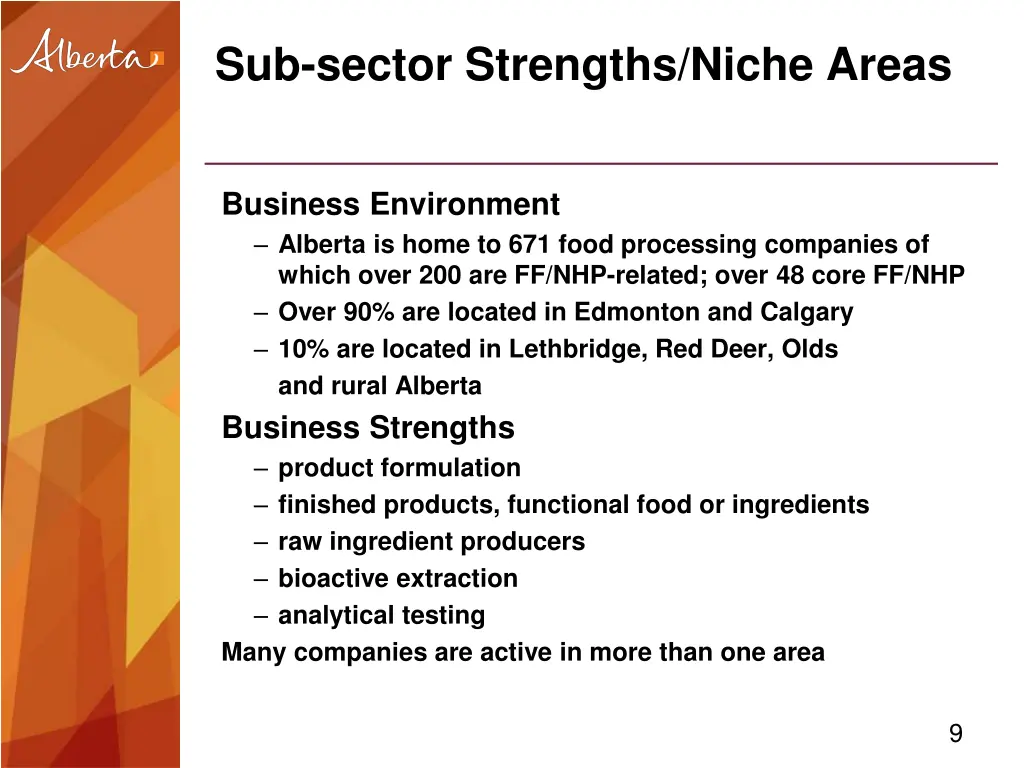 sub sector strengths niche areas