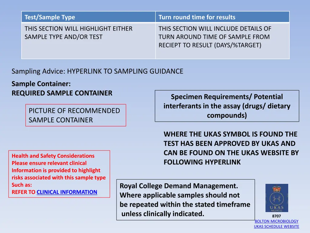 test sample type