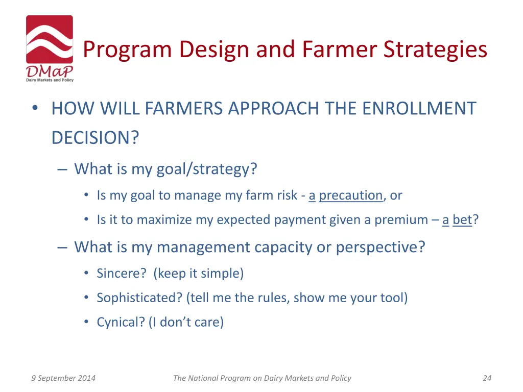 program design and farmer strategies 1