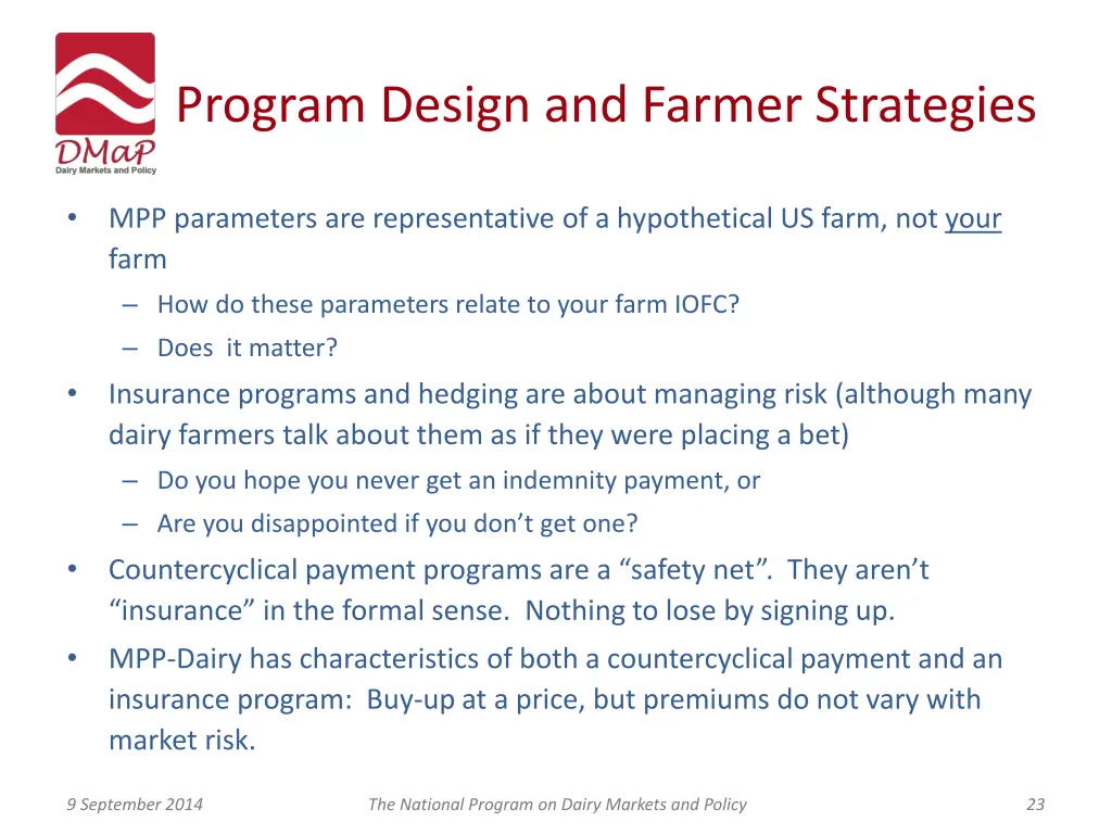 program design and farmer strategies