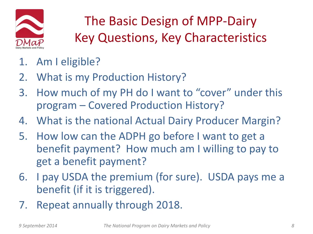 the basic design of mpp dairy key questions