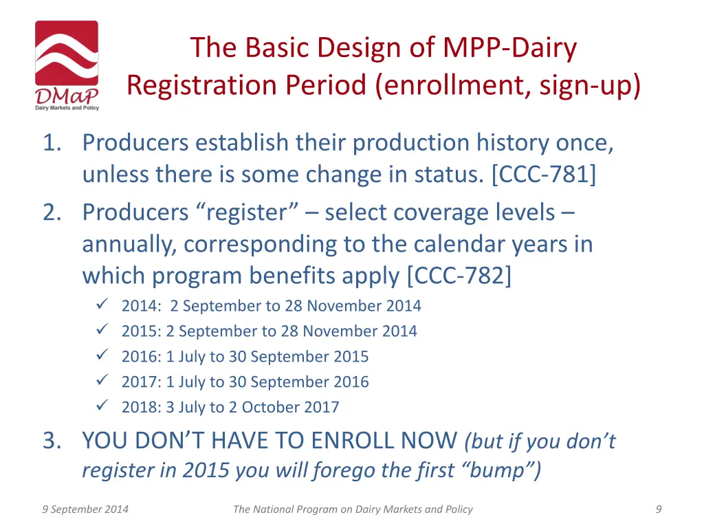 the basic design of mpp dairy registration period