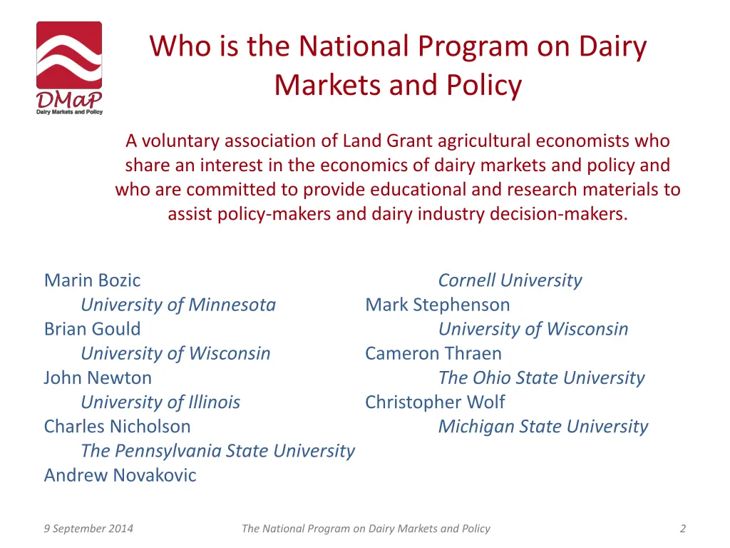 who is the national program on dairy markets