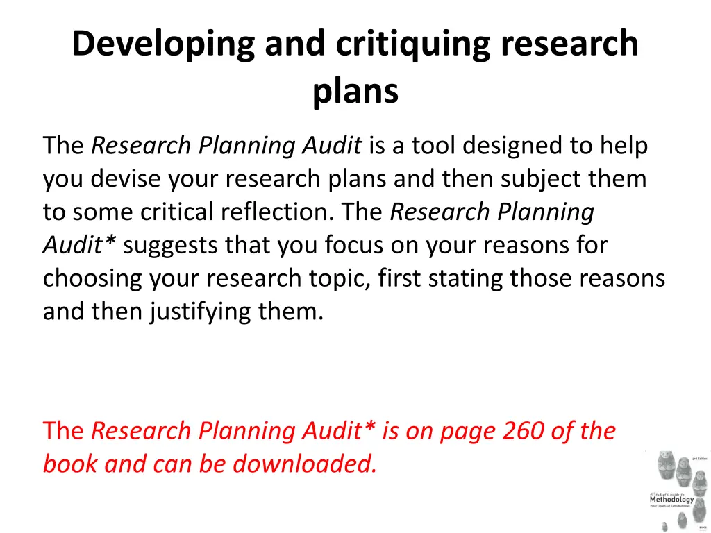 developing and critiquing research plans