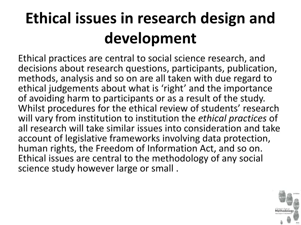 ethical issues in research design and development