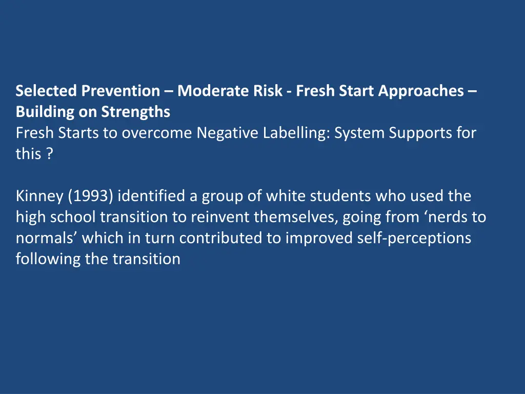 selected prevention moderate risk fresh start