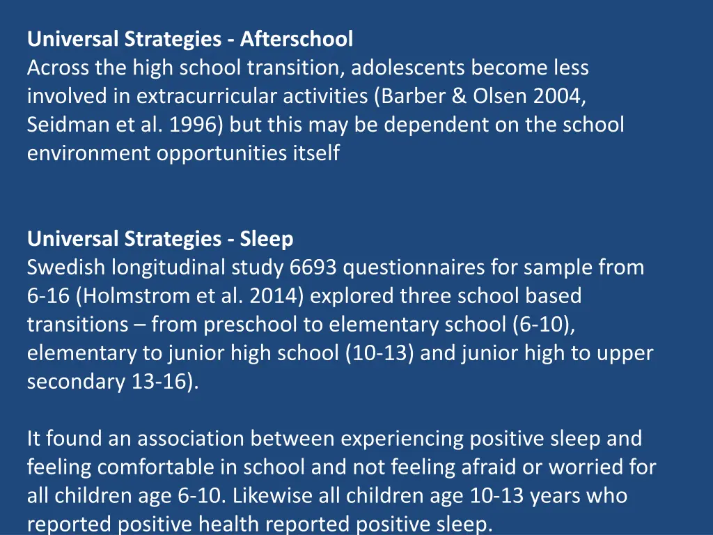 universal strategies afterschool across the high