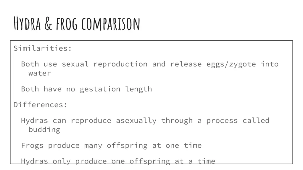 hydra frog comparison