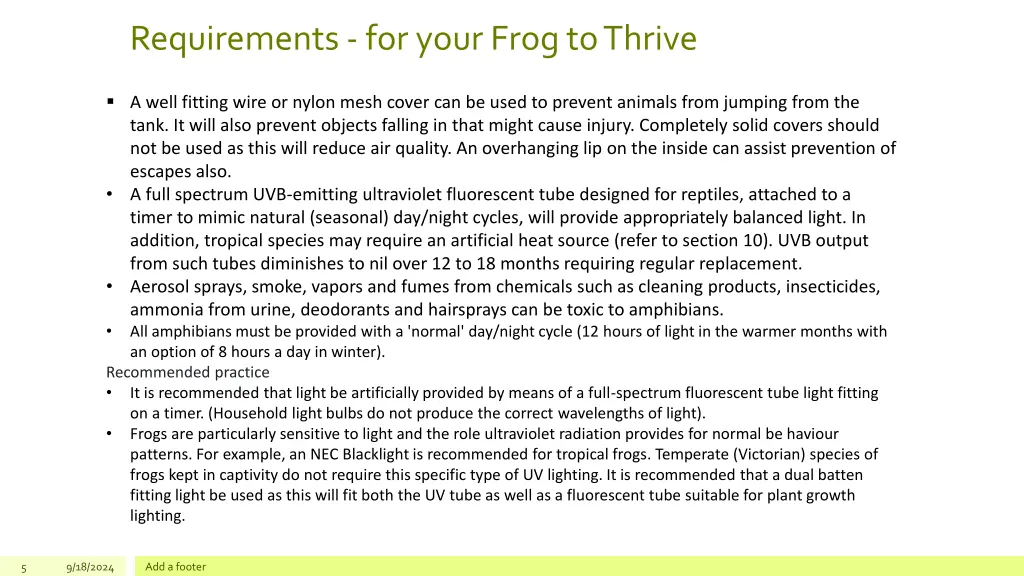 requirements for your frog to thrive