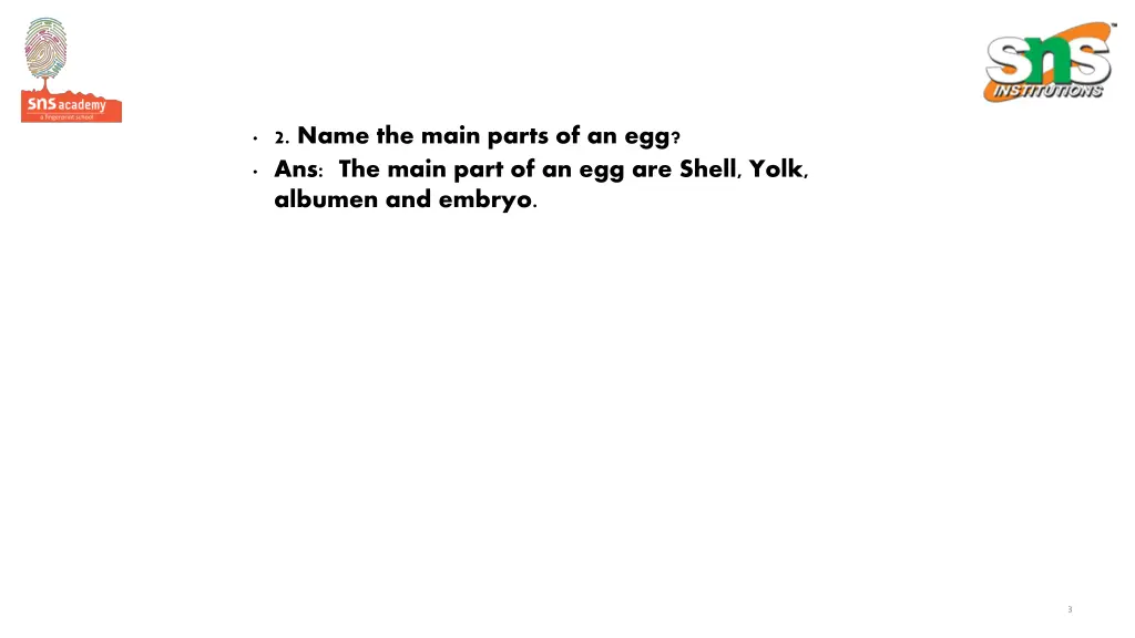 2 name the main parts of an egg