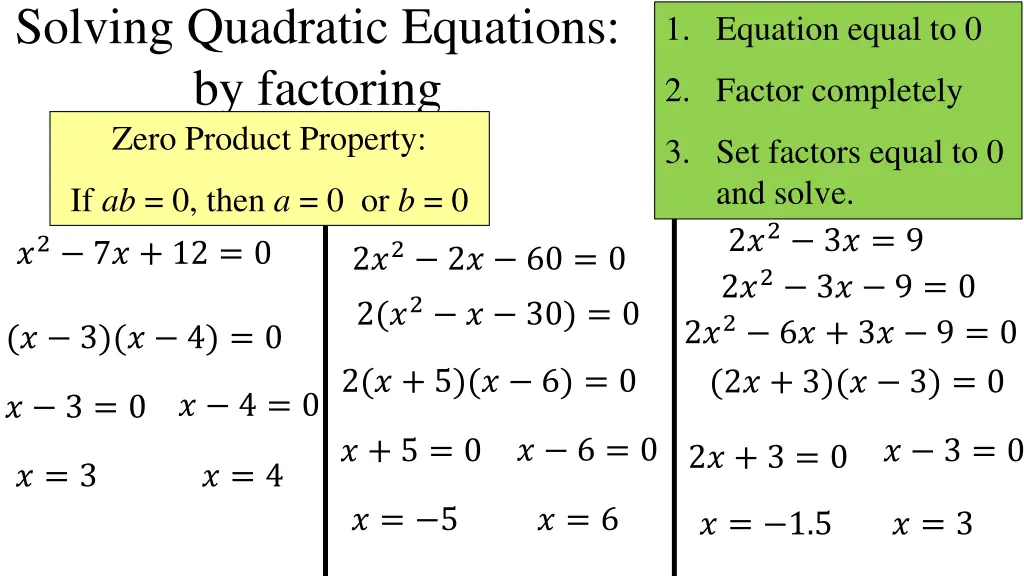 solving quadratic equations by factoring zero