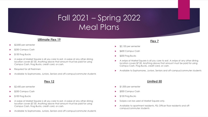 fall 2021 spring 2022 meal plans