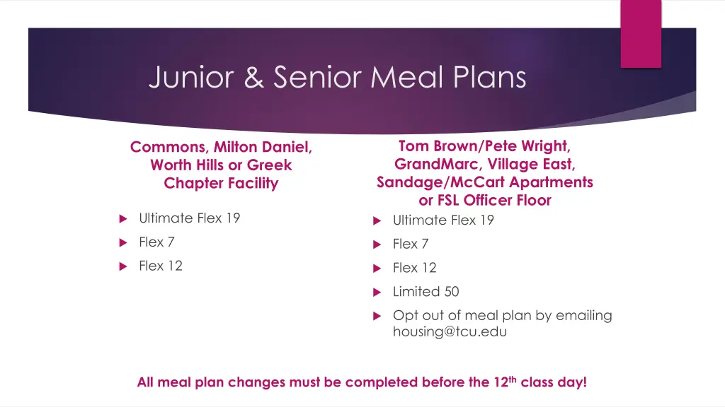 junior senior meal plans