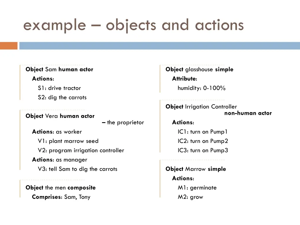 example objects and actions