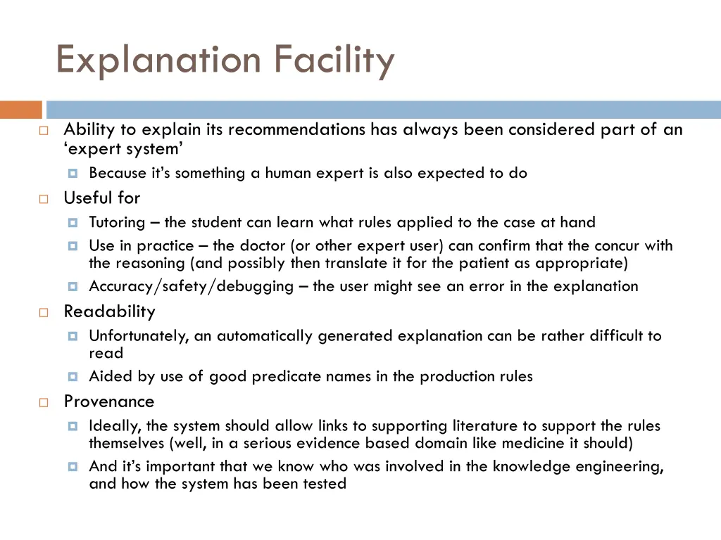 explanation facility