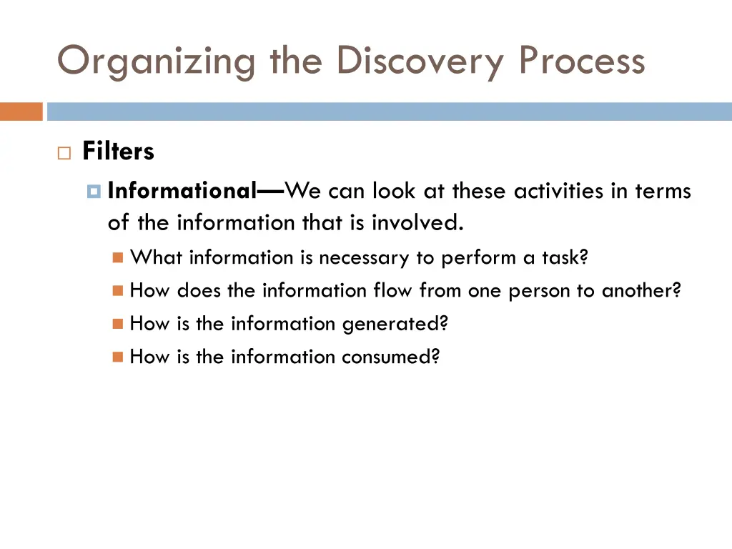 organizing the discovery process 1