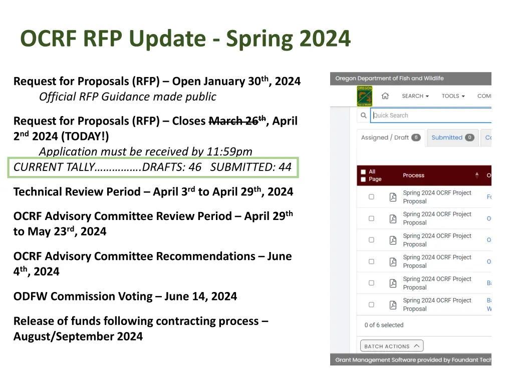 ocrf rfp update spring 2024