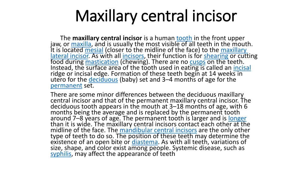 maxillary central incisor maxillary central