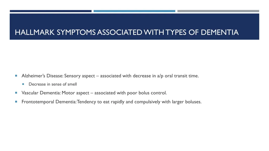 hallmark symptoms associated with types