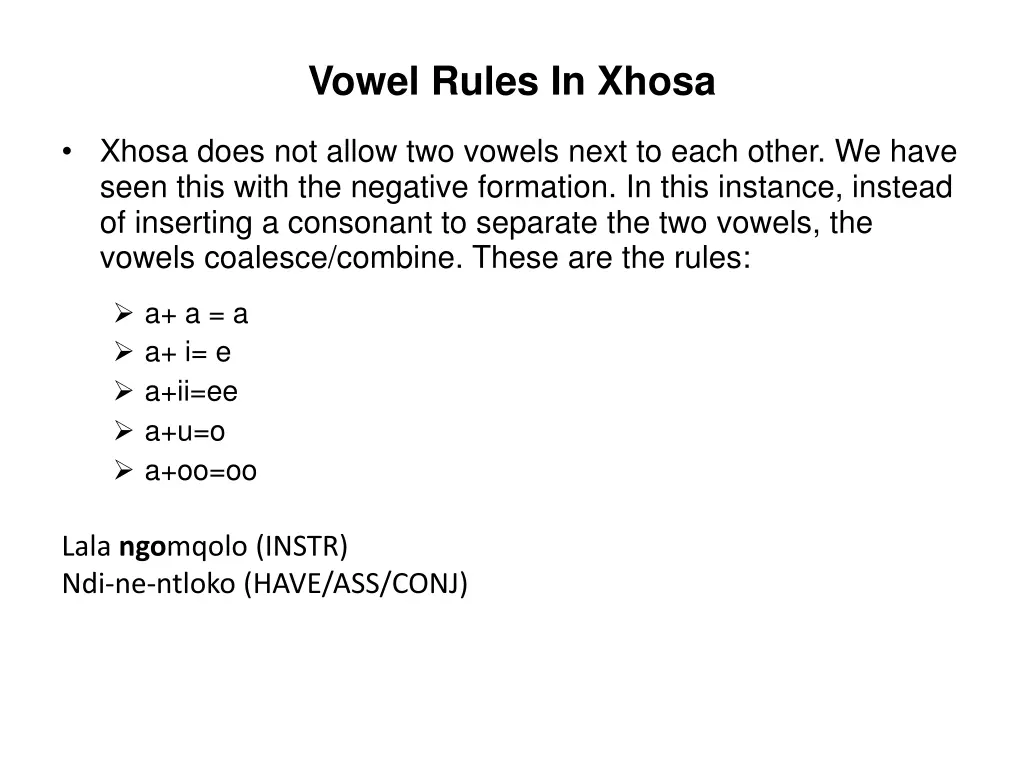 vowel rules in xhosa