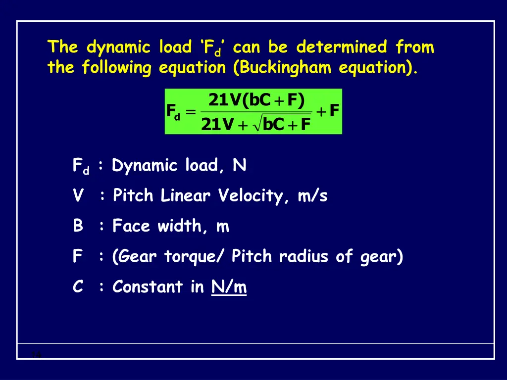 the dynamic load f d can be determined from