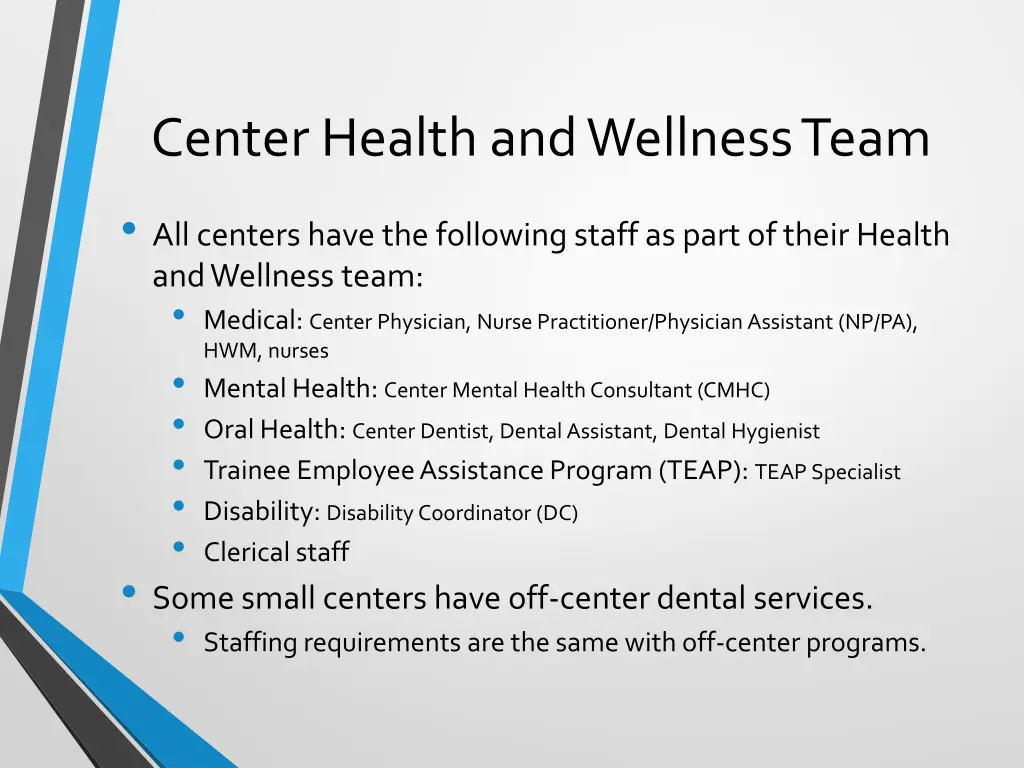 center health and wellness team